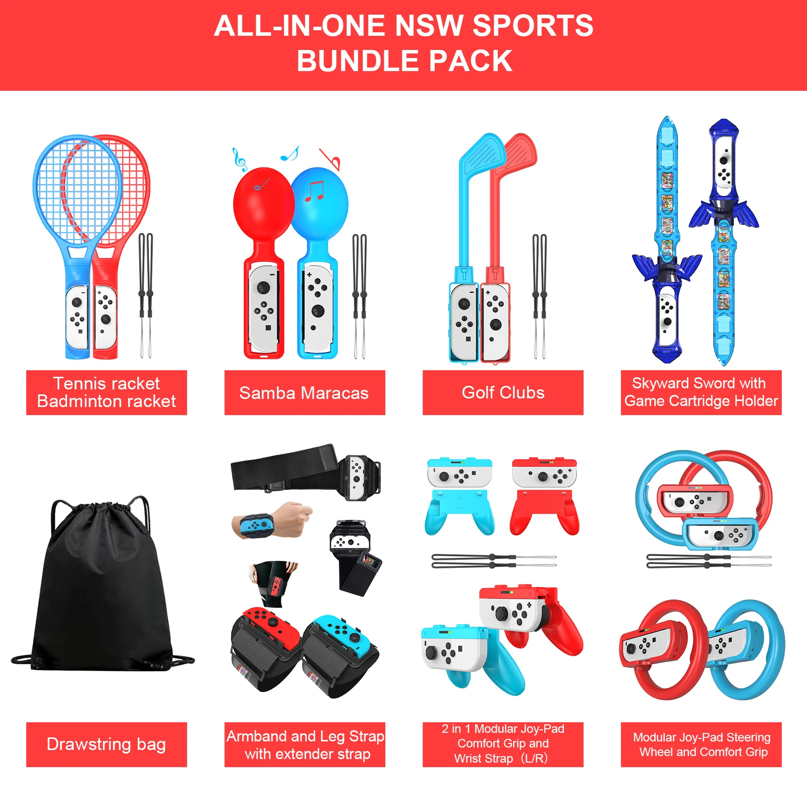 21 in 1 Switch Sports Accessories Bundle for Switch NS Sports Accessories Kit Compatible with Switch/Switch OLED Sports Games