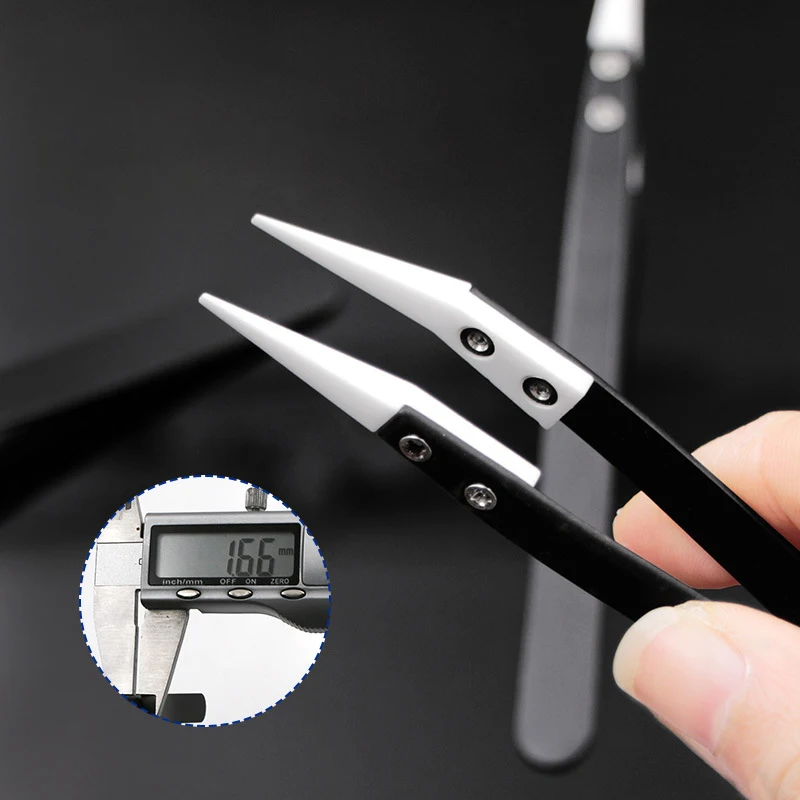 Straight Aimed Ceramic Tweezers for Electronics Soldering with Stainless Steel Handle Black Tweezers Hand Tool Precision Tweezer