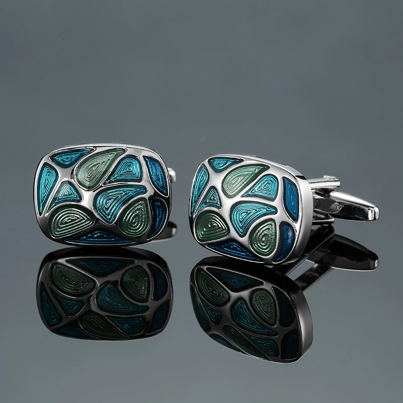 Men's French shirt cufflinks copper material enamel craftsmanship fashionable brand oval blue cufflinks