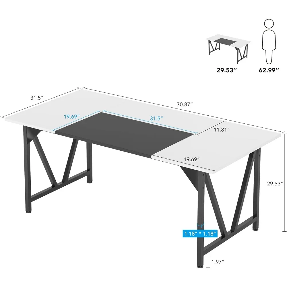 Table de conférence rectangulaire avec épissage, table de réunion, table de séminaire de formation, bureau de salle de classe, bureau à domicile, 6 pieds