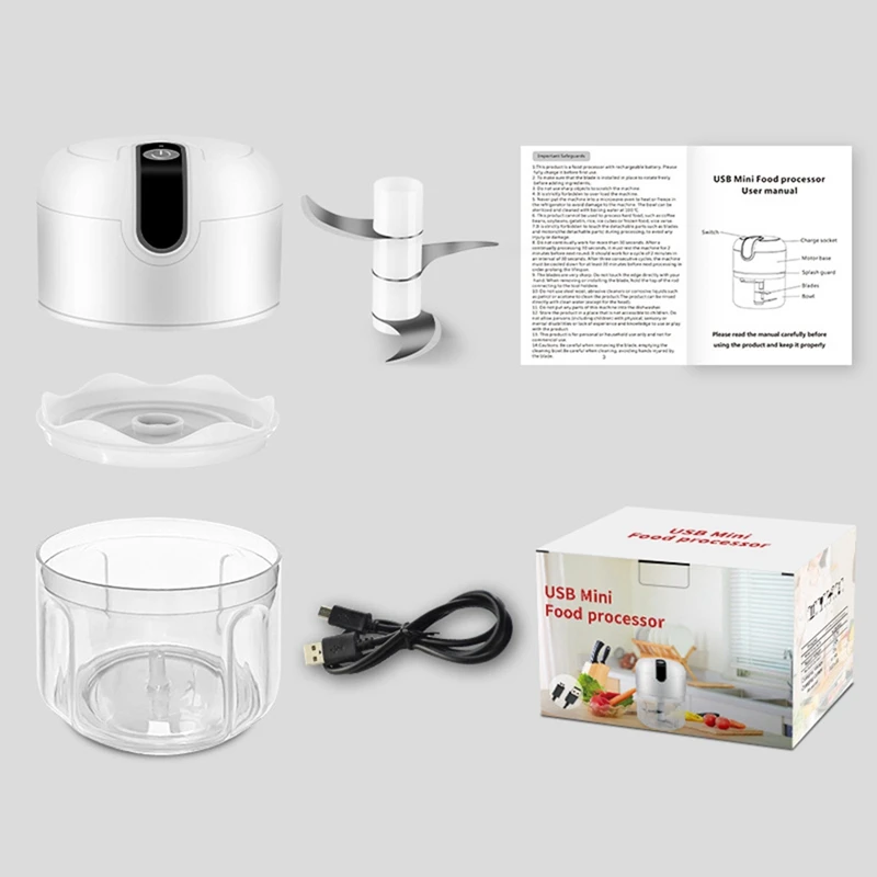 1Set Cooking Machine Automatic Meat Grinder Baby Supplementary Food Stirring Minced Garlic Minced Meat 250Ml White