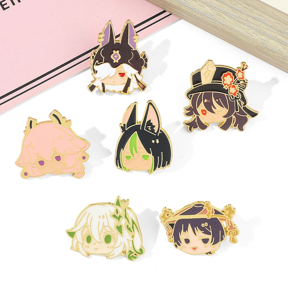 Game Genshin Impact Brooch Cute Cartoon Figure Hu Tao Kaedehara Kazuha Badge Enamel Brooch Clothing Backpack Pin Accessories - Image 4