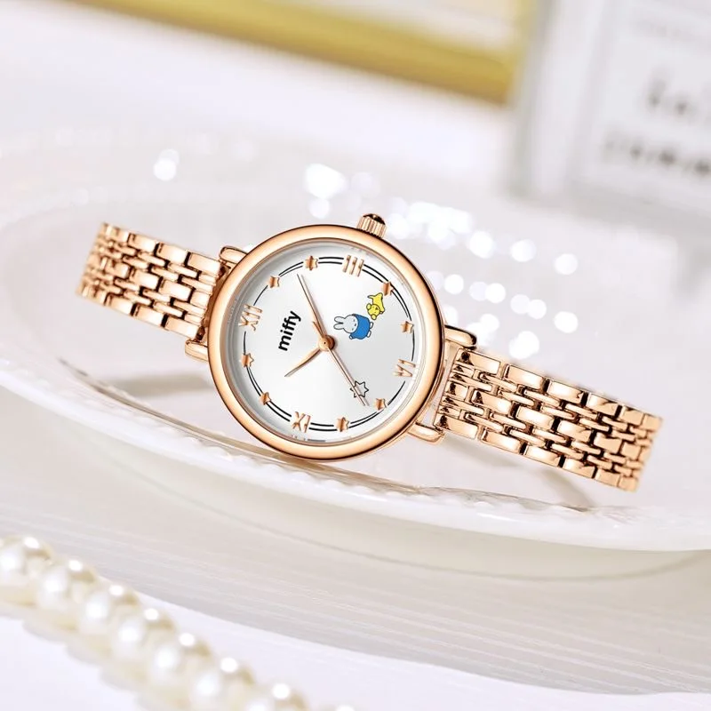 ساعة ميفي النسائية بحزام ذهبي وردي ومينا كرتونية لطيفة ونمط نجمة، هدية رومانسية عصرية وكاجوال للفتيات #3