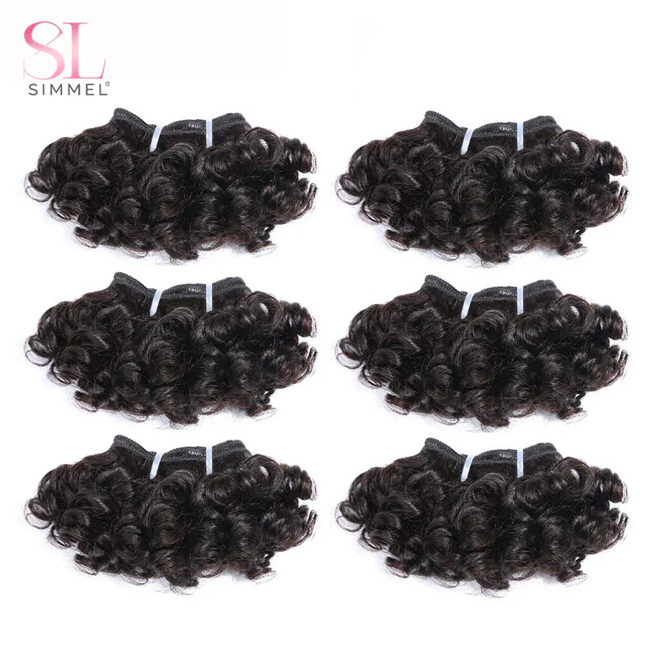 Peruvian Bouncy Curly Hair Bundles 3/6/9pcs 6inch Short Length Remy Human Hair Bundles 6PCS Can Make a Wig Double Drown Natural