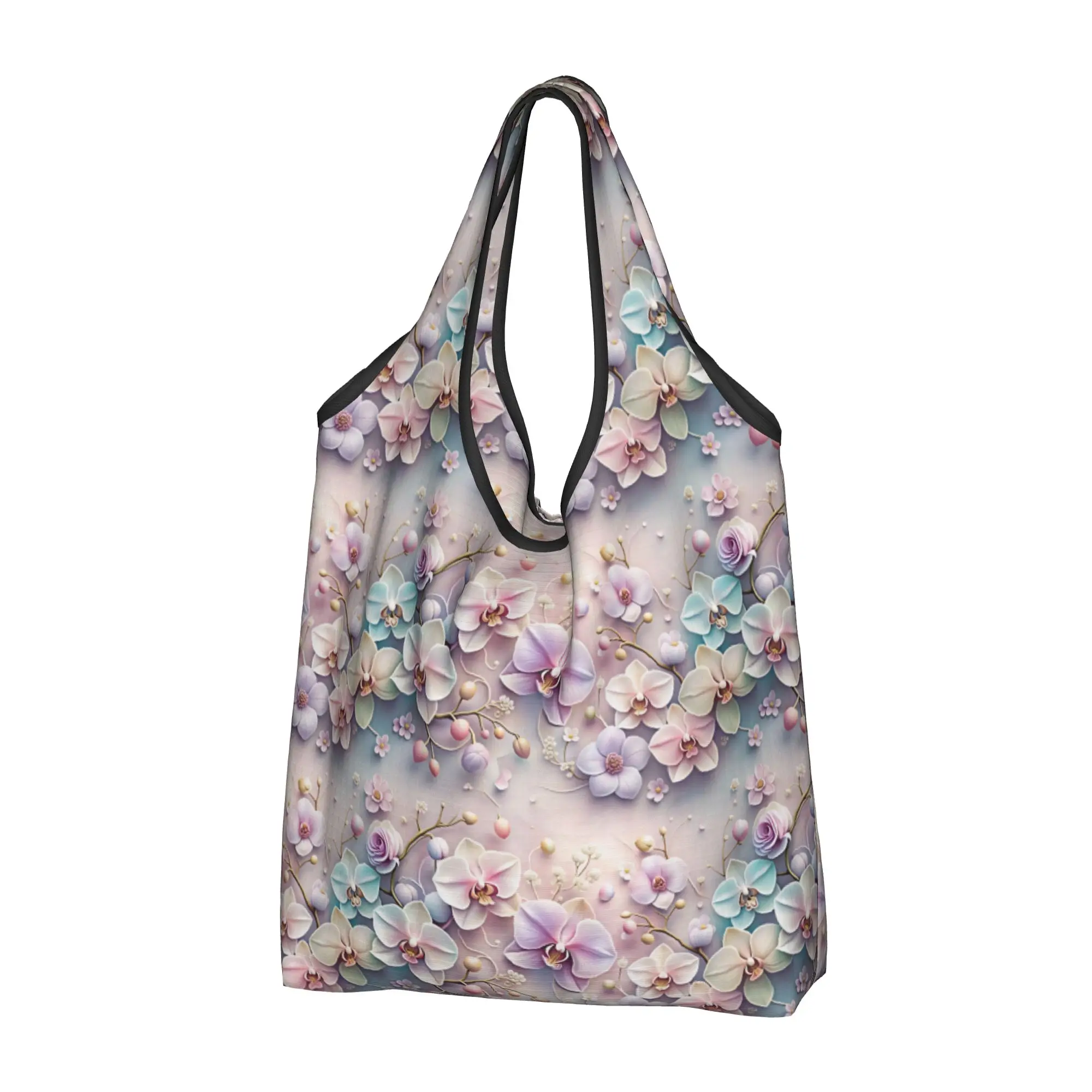 Recycling Fashion Trend 3D Flowers Shopping Bag Women Tote Bag Portable Luxury High 3D Floral Groceries Shopper Bags
