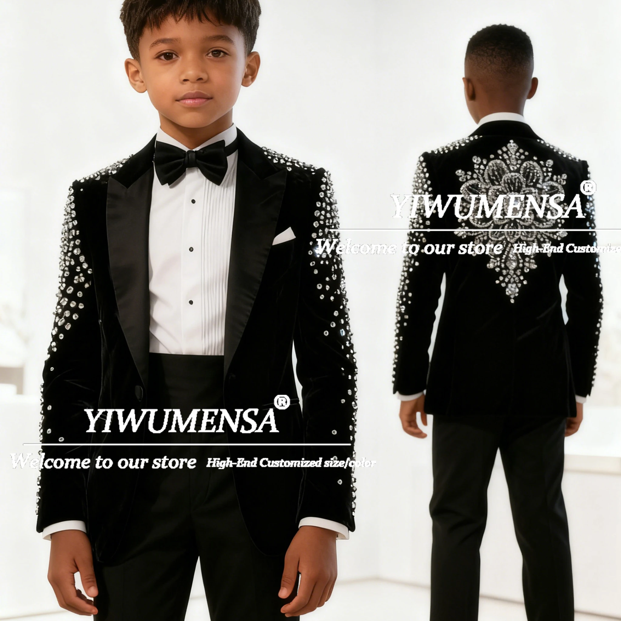 Brilliant Diamond Beads Boys Suit Attire For Wedding Satin Lapel Velvet Child Birthday Tuxedos Customized trajes de niño elegant