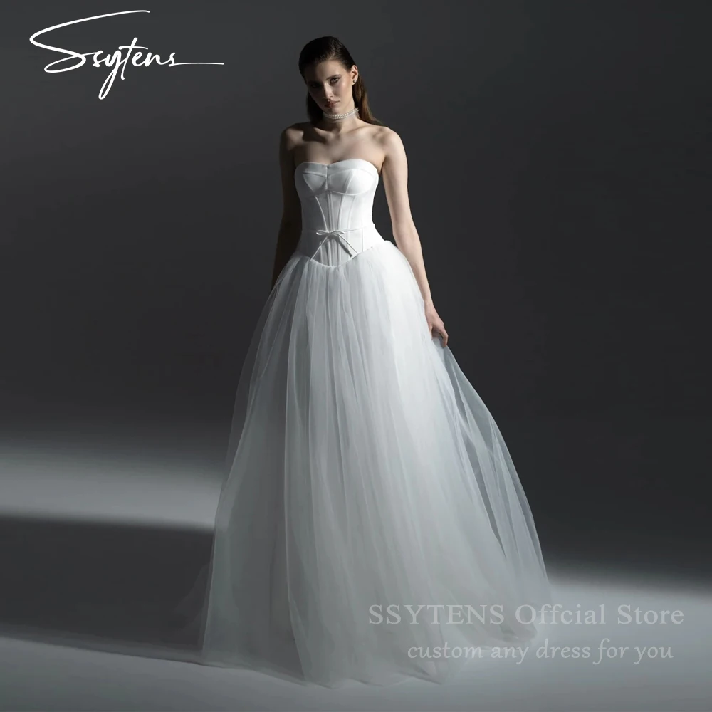 SSYTENS Charming Tulle Wedding Dress A-line Sleeveless Bride Dresses for Women Sweetheart Bow Belt Vestidos De Novia Customised