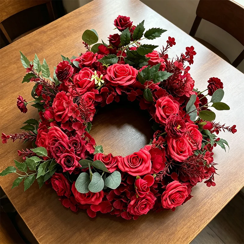 70/60/40/30cm Rote Rosen Grüne Blätter Blumenkugeln für Tischdekorationen Hochzeitstisch Kranz Zubehör Bühnen-Dekoration Blumenrequisiten – Detail 6