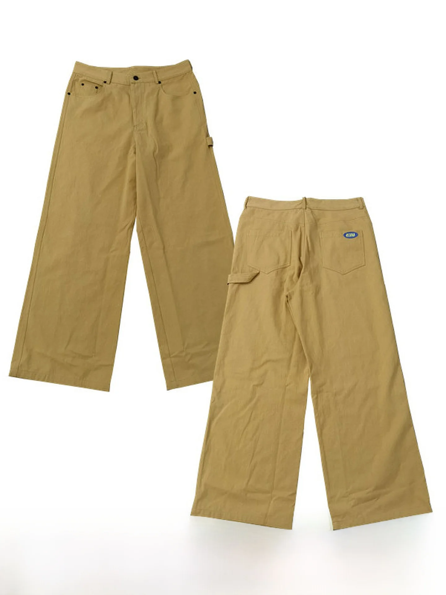 

Waed Khaki Wide Leg Workwear Casual Pants Loose Fit Men's Straight Leg Street Sle Long Trousers Fine Canvas K865