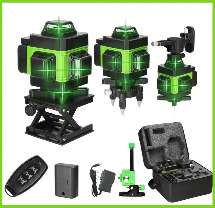 Gorąca sprzedaż 3D/4D 16-liniowy poziom lasera samopoziomującego 360 ° Pozioma i pionowa, bardzo mocna zielona wiązka poziomu lasera