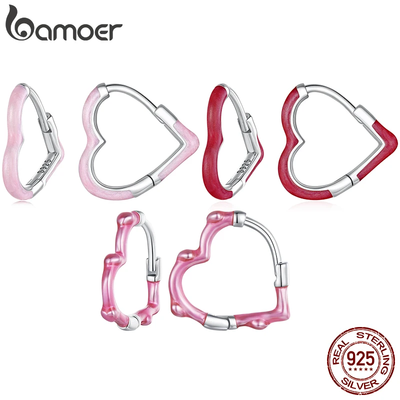 

Серьги-кольца BAMOER из стерлингового серебра 925 пробы с радужным сердцем, яркие цветные серьги-обнимашки для пирсинга для женщин, девочек-подростков, сладкий подарок