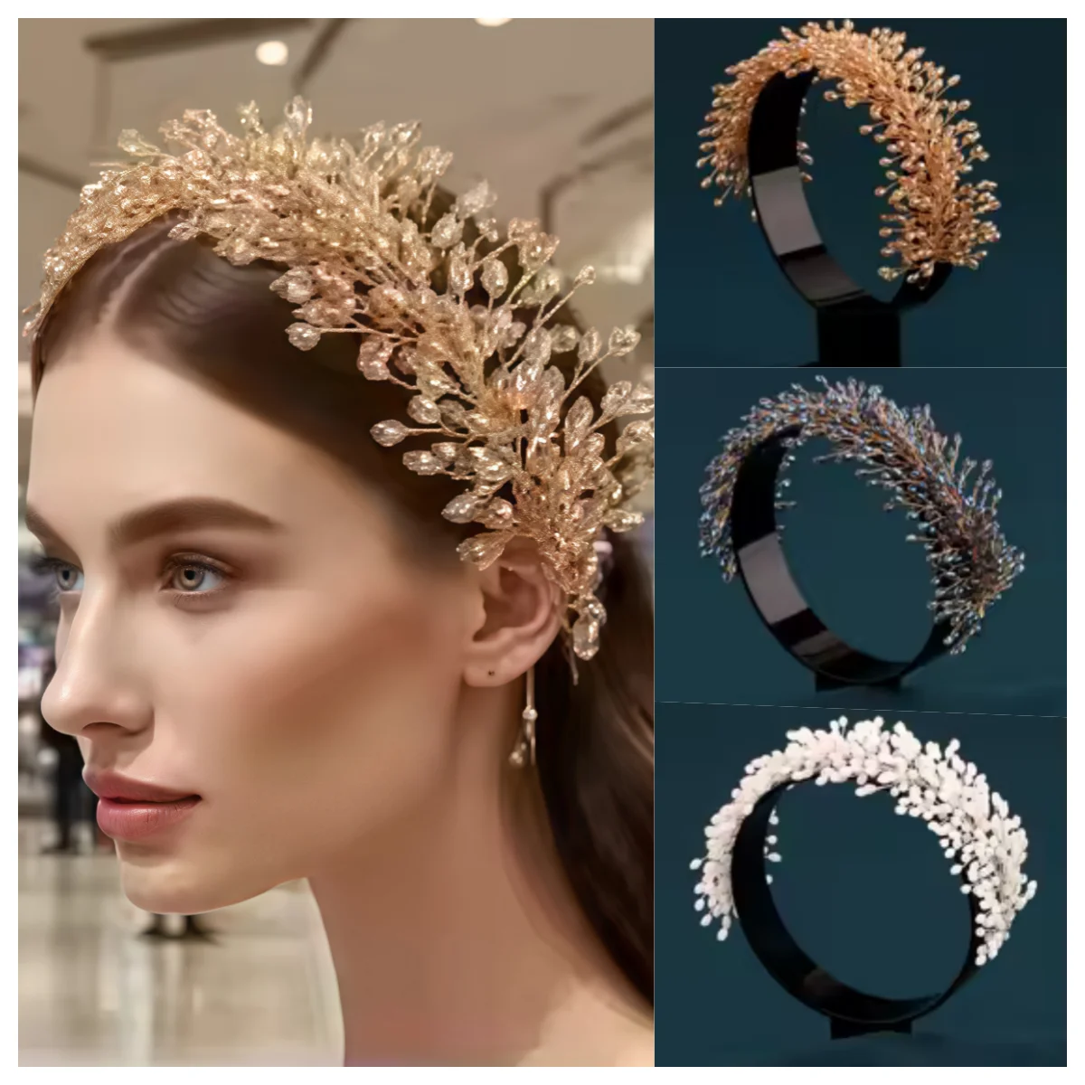 

Luxury Pure Handmade Wedding Bridal Hair Hoop Crystal Rhinestone Headwear Headdress for Women Hair Ornament Accessories Jewelry