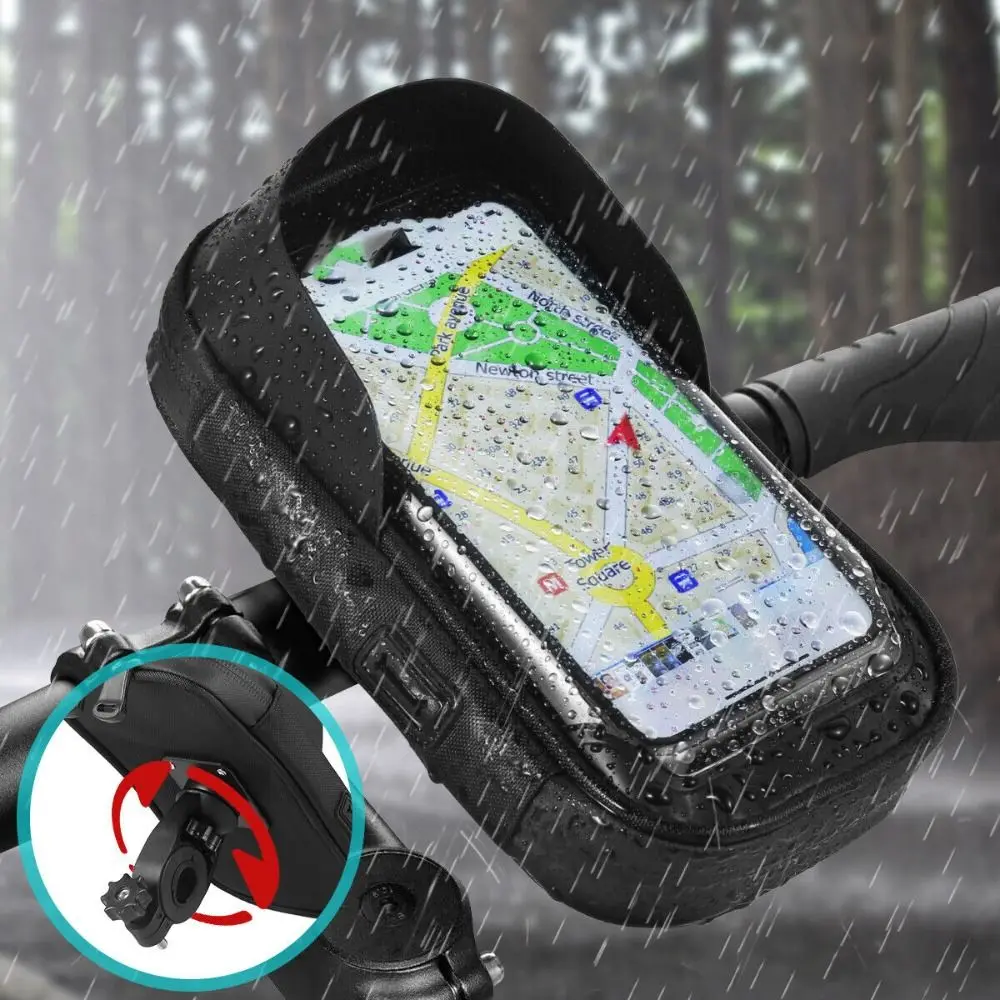 360° Rotatable Bicycle Cell Phone Case Holder Black Double Zipper Bike Phone Mount Bag Waterproof Touch screen