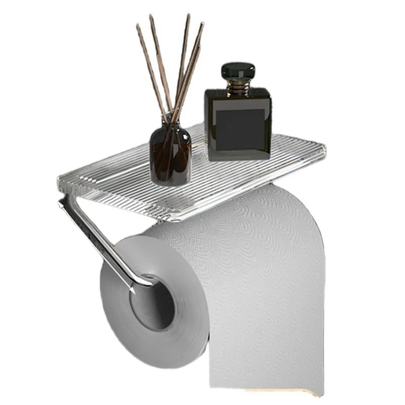 Toilet Paper Holder  Paper Towel Holder Wall Mount No-Punch Roll Tissue Box  Bathroom Accessories Silver