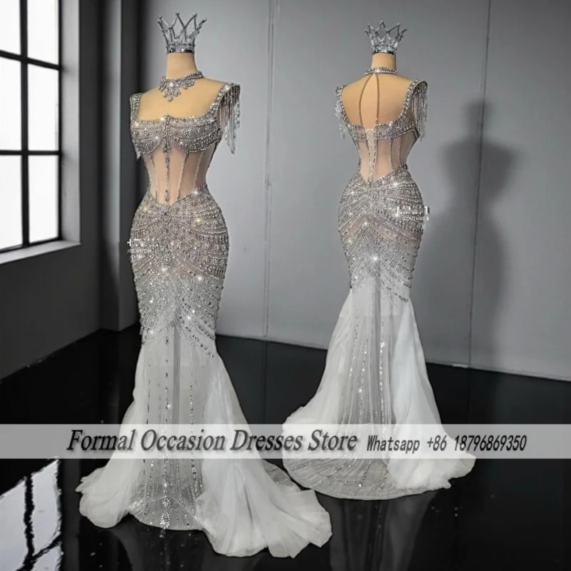 

Роскошные хрустальные вечерние платья с бисером, свадебное платье русалки, Vestidos De Noche, свадебные платья для выпускного вечера по индивидуальному заказу