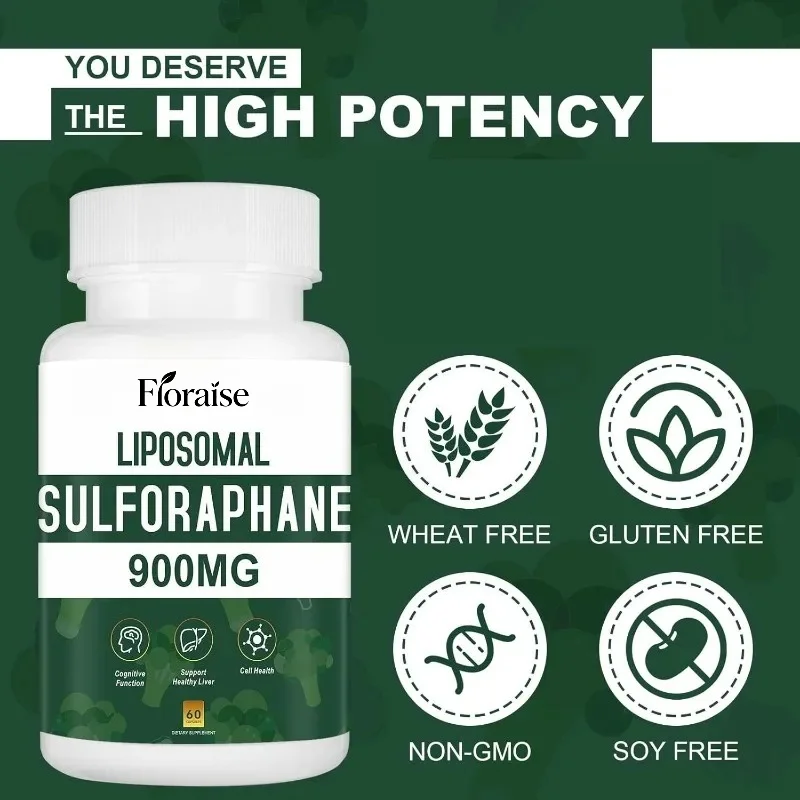 Liposome 900MG Radish Sulfur Capsules Containing Broccoli Extract, Antioxidant, Digestive, Cellular Liver Health Supplement