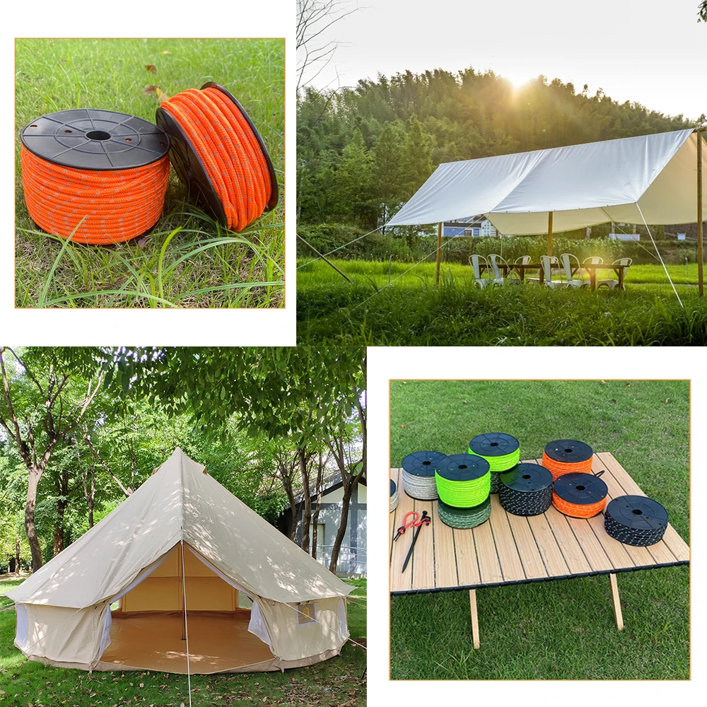

50 м 6 мм светоотражающая веревка для палатки, светящаяся веревка для кемпинговой палатки, навес для уличных дорожных аксессуаров, тканая веревка «сделай сам», оборудование для выживания