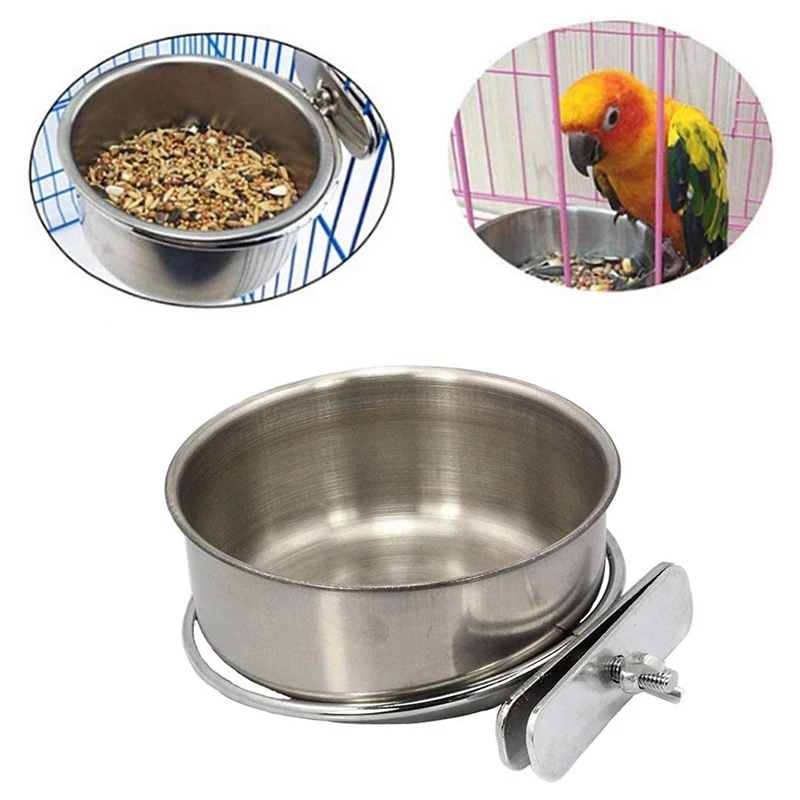 

Pet Bird Stainless Steel Food And Water Bowl Parrot Canary Bird Feeding Accessories