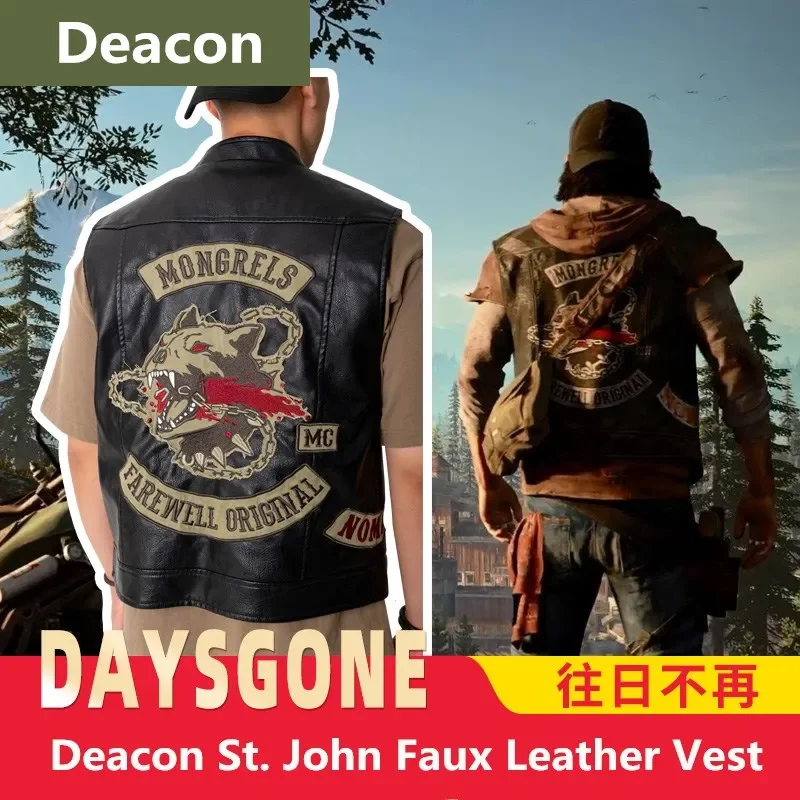 

Daysgone Deacon St John Cosplay Waistcoat Black Embroidery Casual Faux Leather Vest