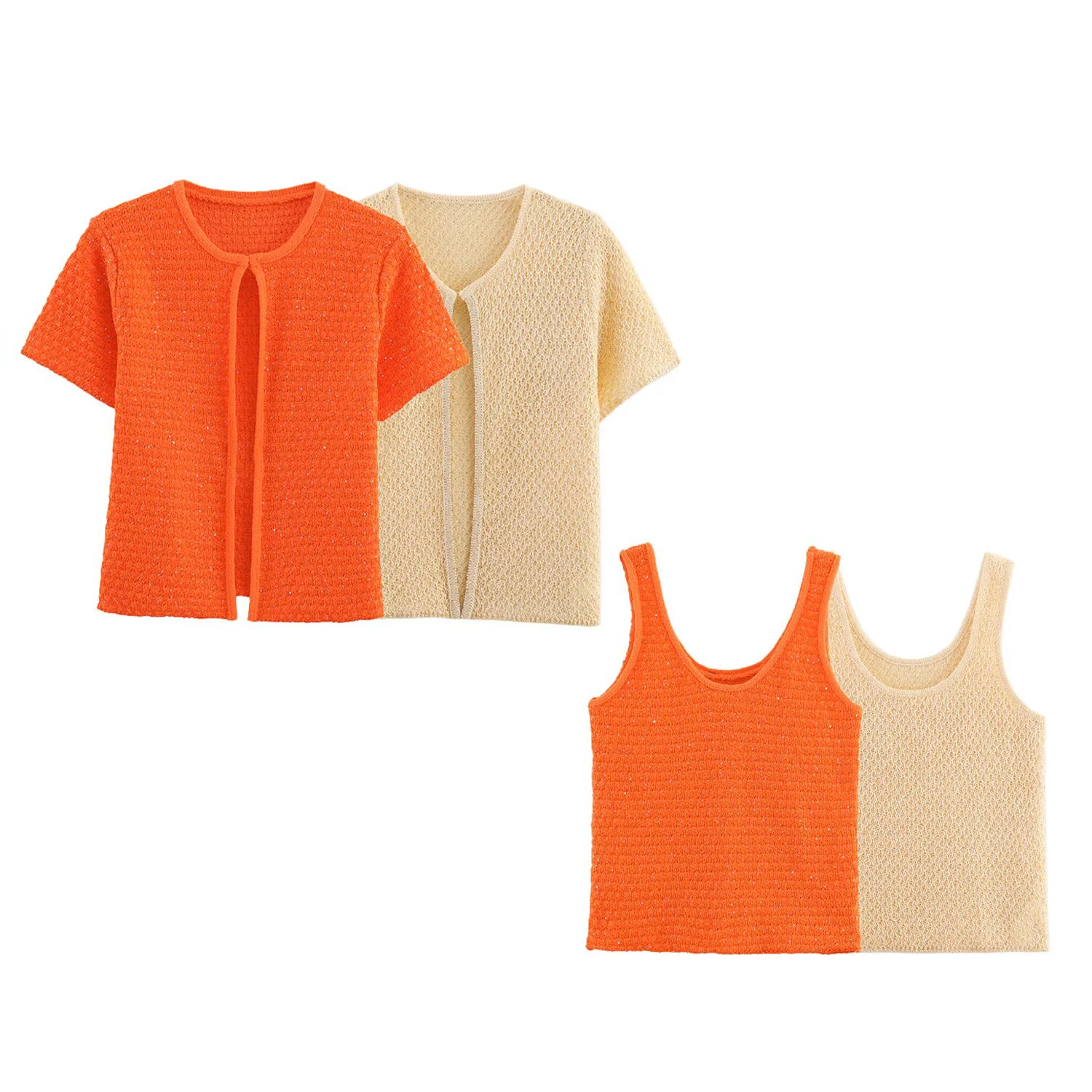 

Французский сладкий темперамент, вязаный жилет + комплект с короткими рукавами, женский летний новый стильный комплект из двух предметов внутри и снаружи