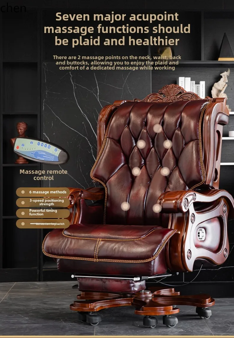ZML leather reclining home computer seat comfortable study business office chair