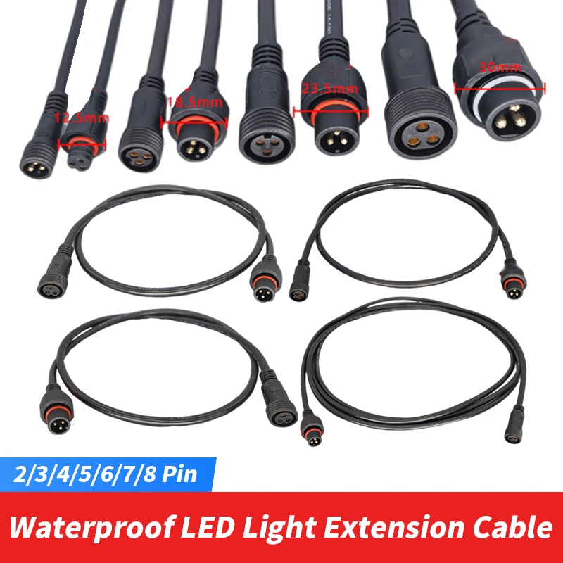 3Pin Waterproof LED Light Extension Cable 0.3/0.5/0.75/1.0/1.5/2.5 Square Outdoor LED Plug Male Female Aviation IP68 Black Cable