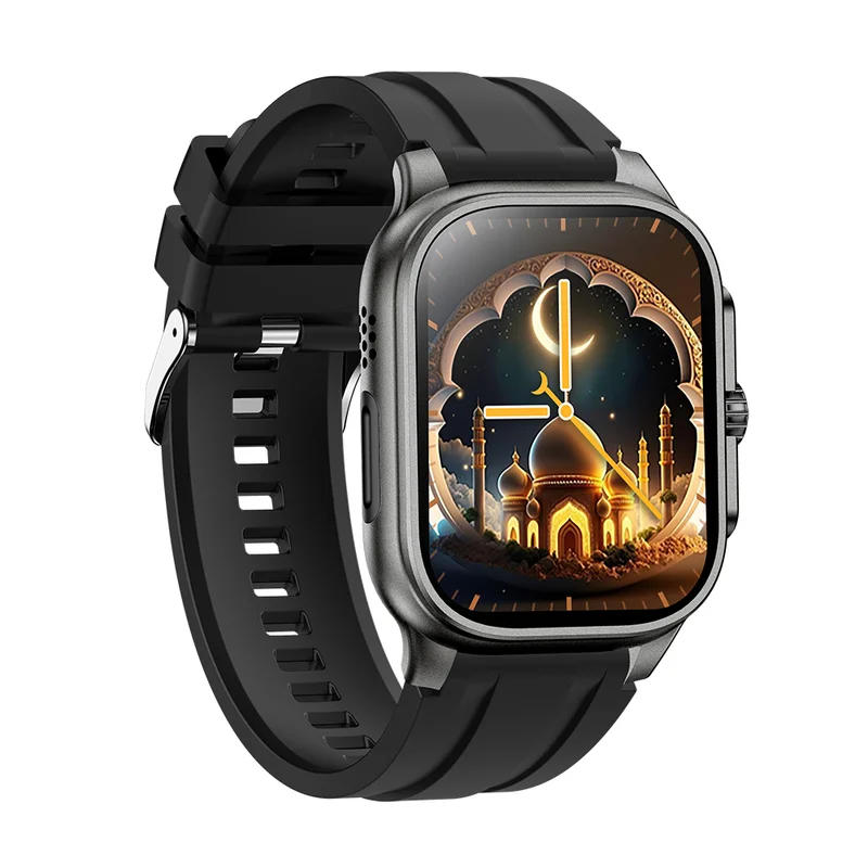 M77 ماكس مربع سيليكون Smartwatch مسلم القبلة اتجاه الصلاة إنذار القرآن الكريم الصوت البوصلة BT دعوة الرد IP68 مقاوم للماء