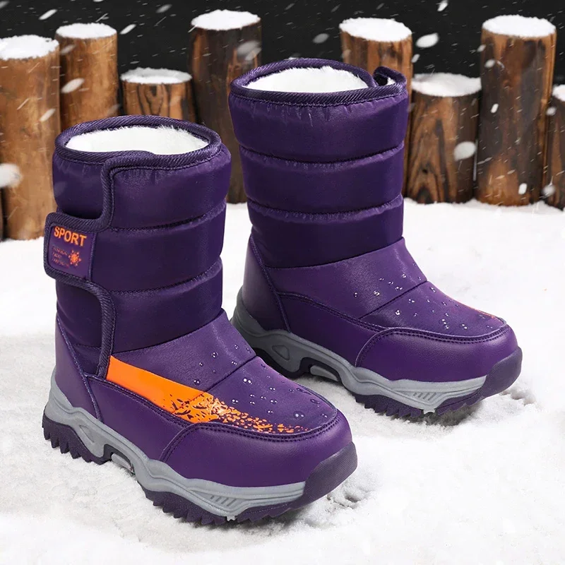 

Winter children's snow boots with long plush and thickened outdoor hiking shoes for children, warm, waterproof and non-slip