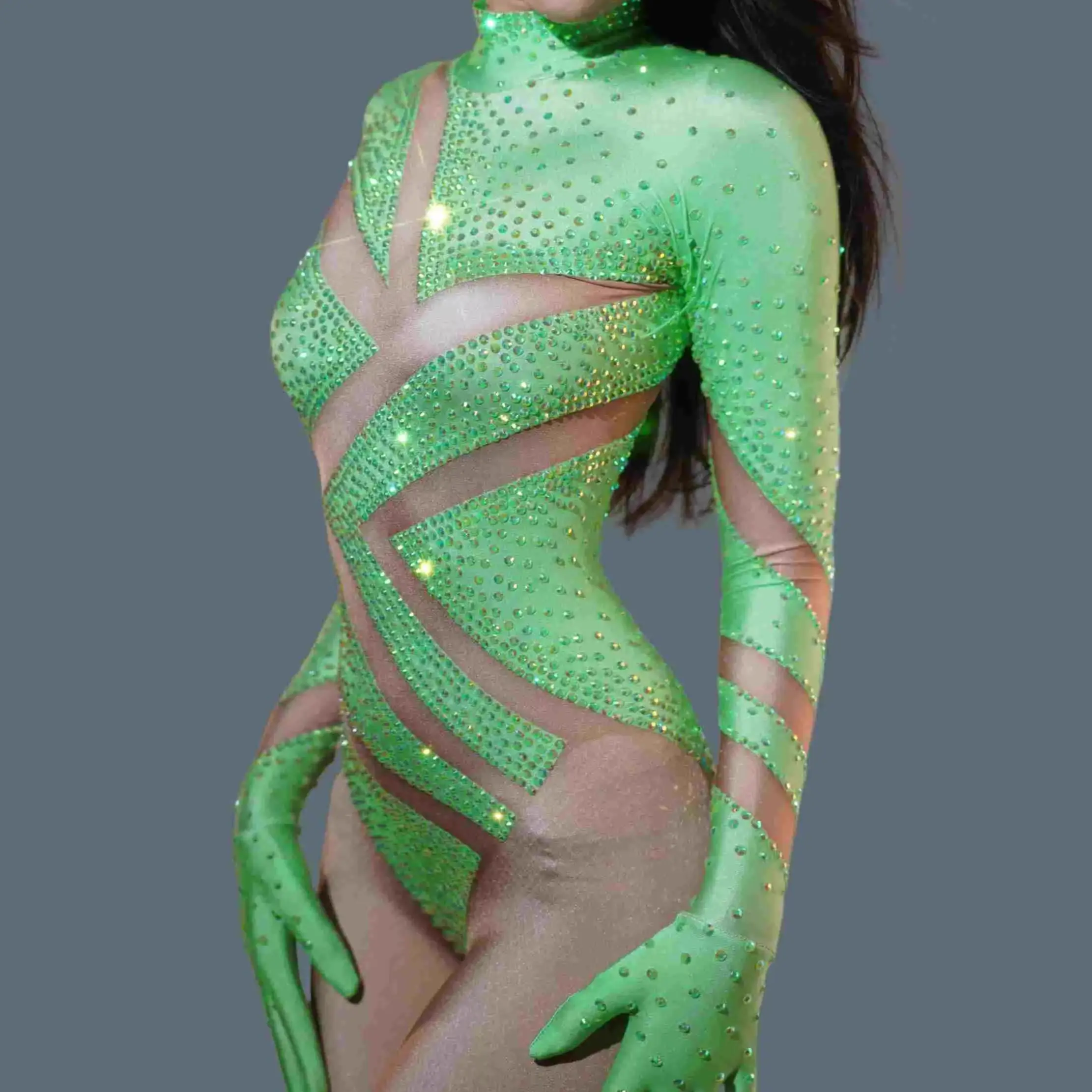 

Уникальный сексуальный блестящий комбинезон с длинными рукавами, облегающий, для женщин, для вечеринок, ночных клубов, Jimu