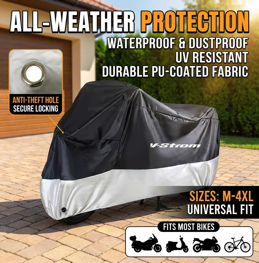 

Всесезонный водонепроницаемый чехол для мотоциклов SUZUKI V-Strom DL 250 650 1000, V-Strom 650XT 1000XT, V-Strom 650, V-Strom 1000, серебристо-черный