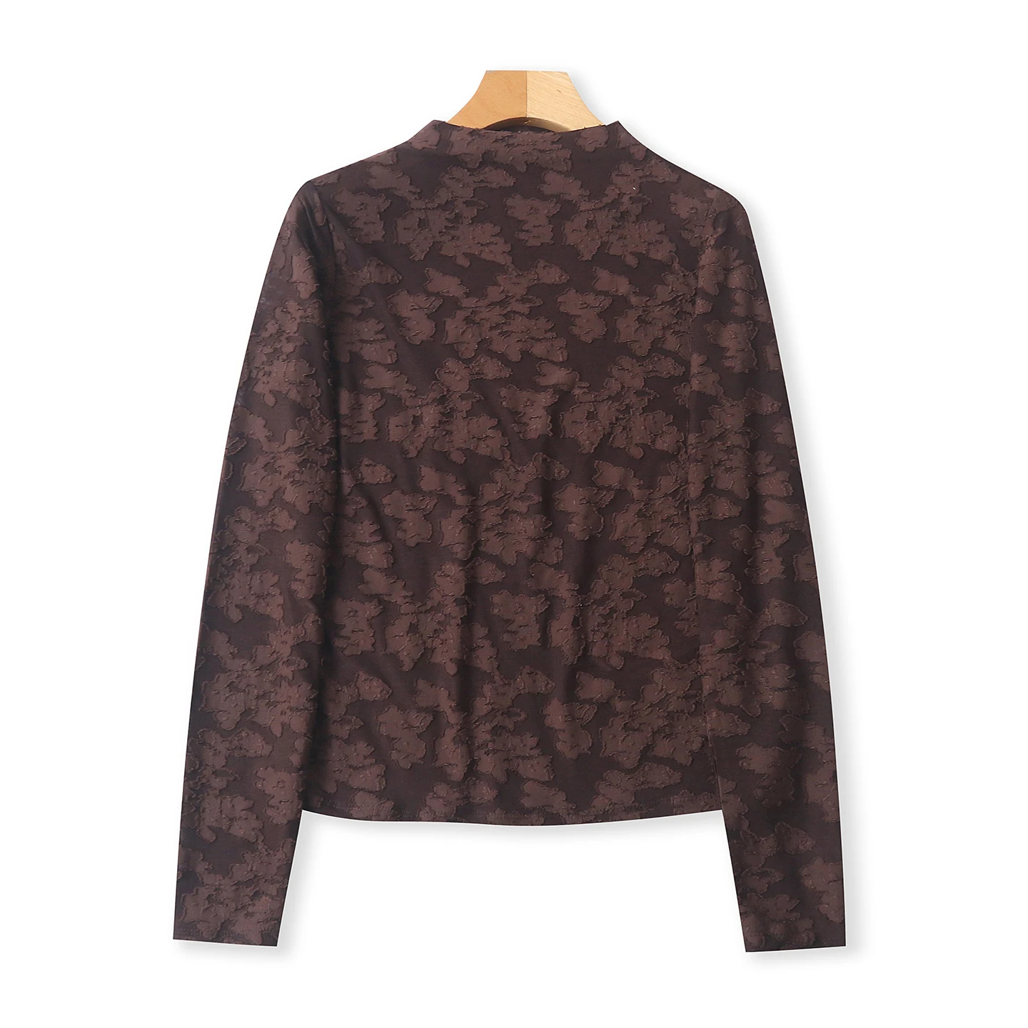 

Fashionable Long Sleeve Lace Shirt Women's Slim Fit Overhead Spring New Style Floral Cut out Elasticity 3D Trimmed Top