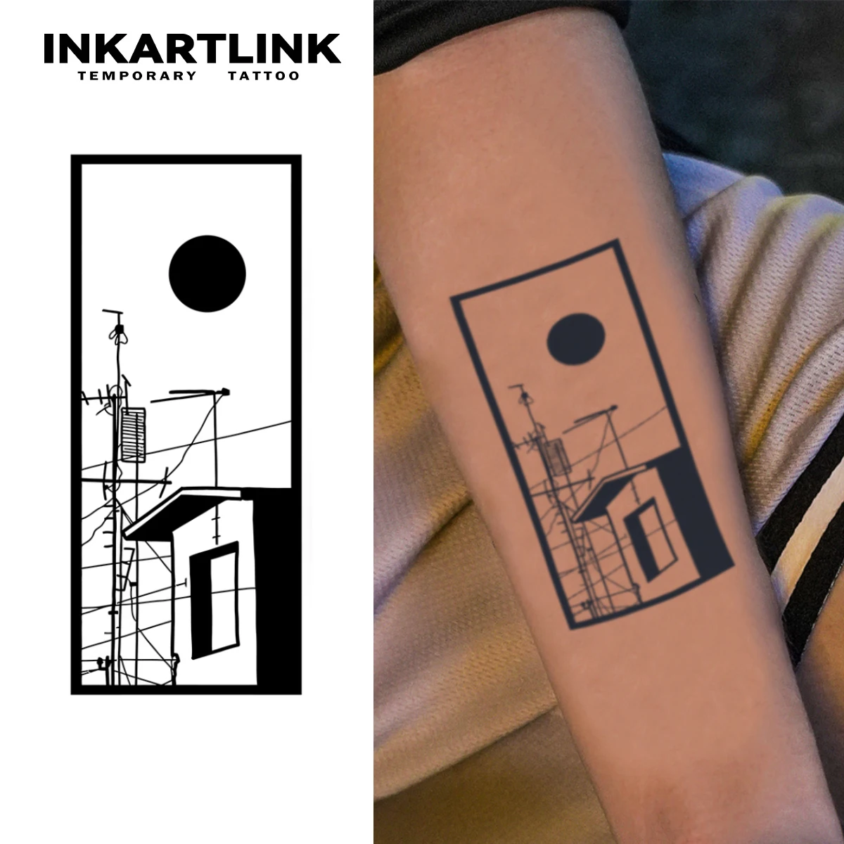 

INKARTLINK минималистичная архитектура татуировки наклейки 1-2 недели долговечная прямоугольная рамка линия тотем дома