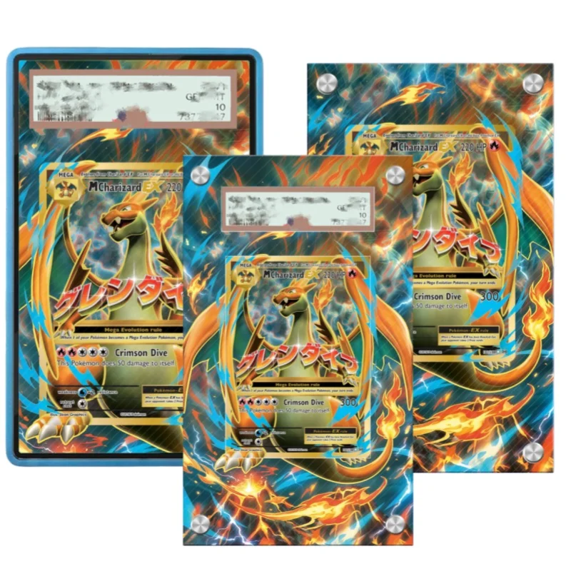 Acessórios para Expositor de Cartas de Coleção PTCG M Charizard Ex: Expositor de Acrílico Estendido para Cartas de Anime (Pintura Estendida, PSA), Sem Carta