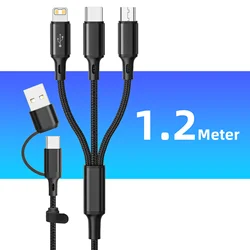 3 In 1 USB Fast Charging Cable Type C Micro for IOS Multi Charger Cable for iPhone Huawei Samsung Multiple Nylon Braided Cord