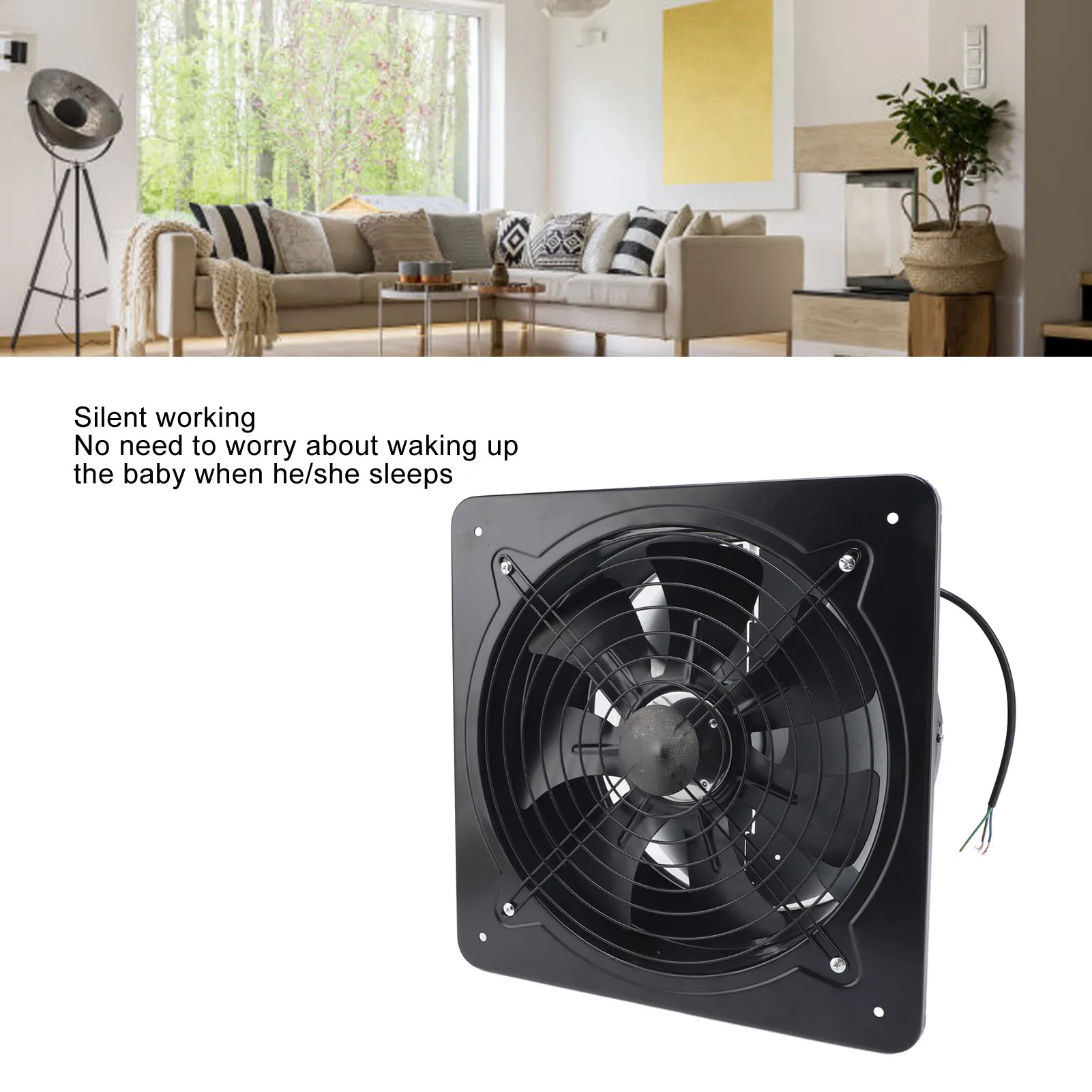 110V Industrial Air Extractor 12inch Lower Noise Window Ventilation Fan for Kitchen Black