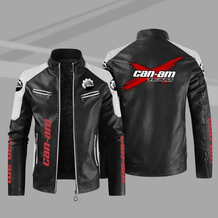 

European Size Plus Fleece Can-am Motorcycle Motorcycle Leather Jacket Fashionable Men's PU Windproof Autumn And Winter Jacket