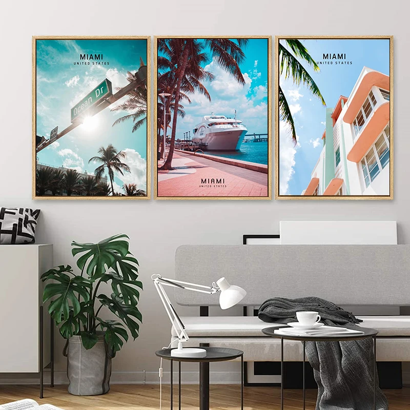 زيارة ميامي المشارك قماش الطباعة ميامي مدينة صور حقيقية جدار الفن ميامي السفر الجمالية طباعة غرفة المنزل بار الجدار الديكور