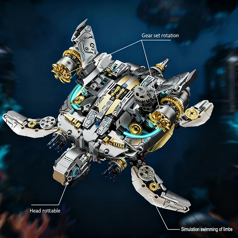 1277 قطعة مجموعة مكعبات بناء السلاحف البحرية الميكانيكية MOC بمحركات نموذج حيوانات مائية الطوب مع تأثيرات ضوئية LED لعبة أطفال هدية