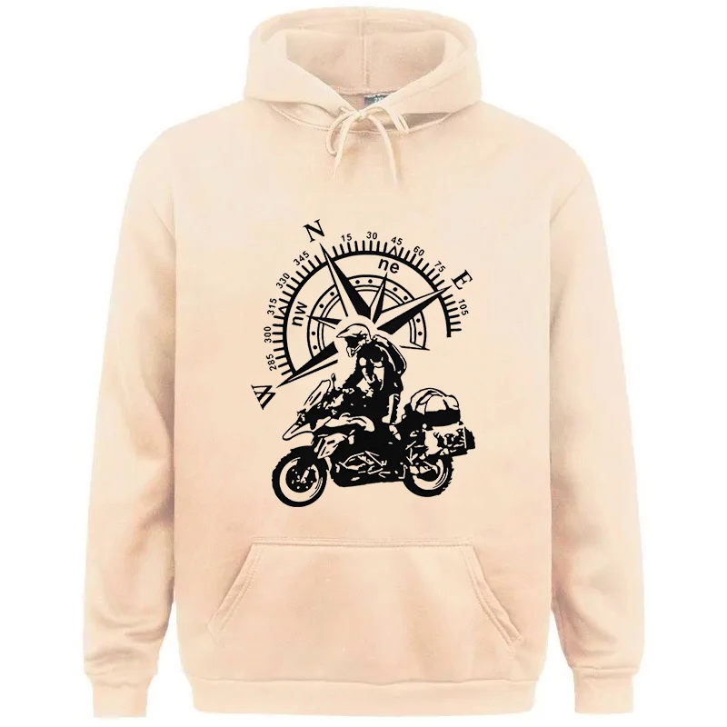 Funny Motorcycle Compass Print Hoodies Men's Mountain Adventure Pullover Hip Hop Long Sleeve Streetwear Men Travel Sweatshirts