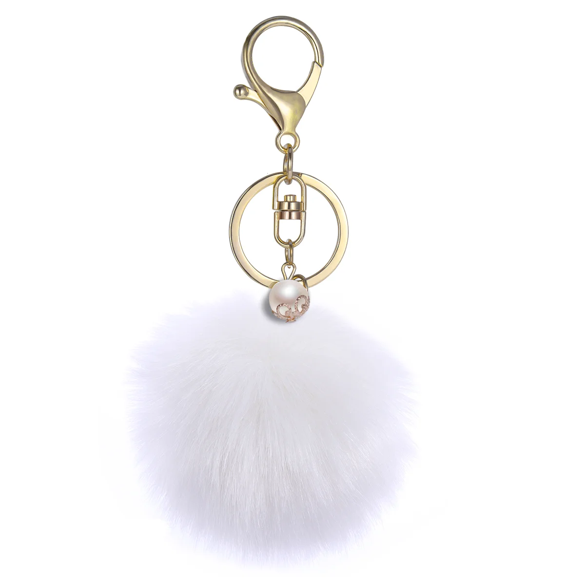 Solid Color Fluffy Ball Pom Pom Ball Key Ring Charms Pendant for Handbag Keychain Car (White) fuzzy balls