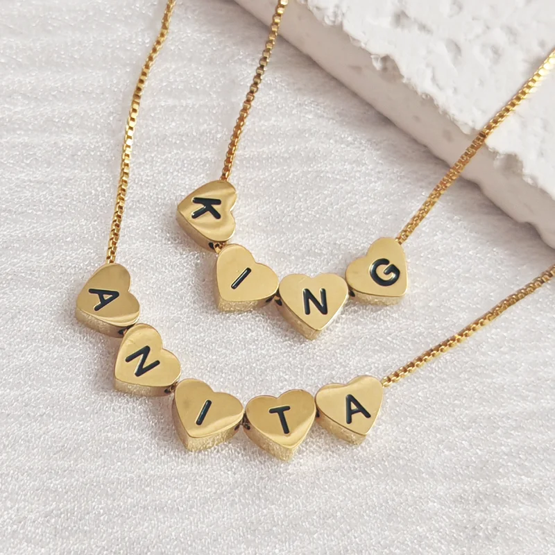 

Customized Heart Necklace Personalized Stainless Steel Customized Carving Name Jewelry 3D Nameplate Gold Pendant Chain for Women