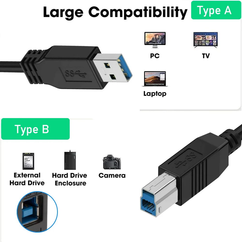USB 3.0 Cable USB 3.0 Type A to Type B Cable USB 3.0 AM to BM Cable for USB 3.0 to SATA Docking Station USB 3.0 HDD Enclosure