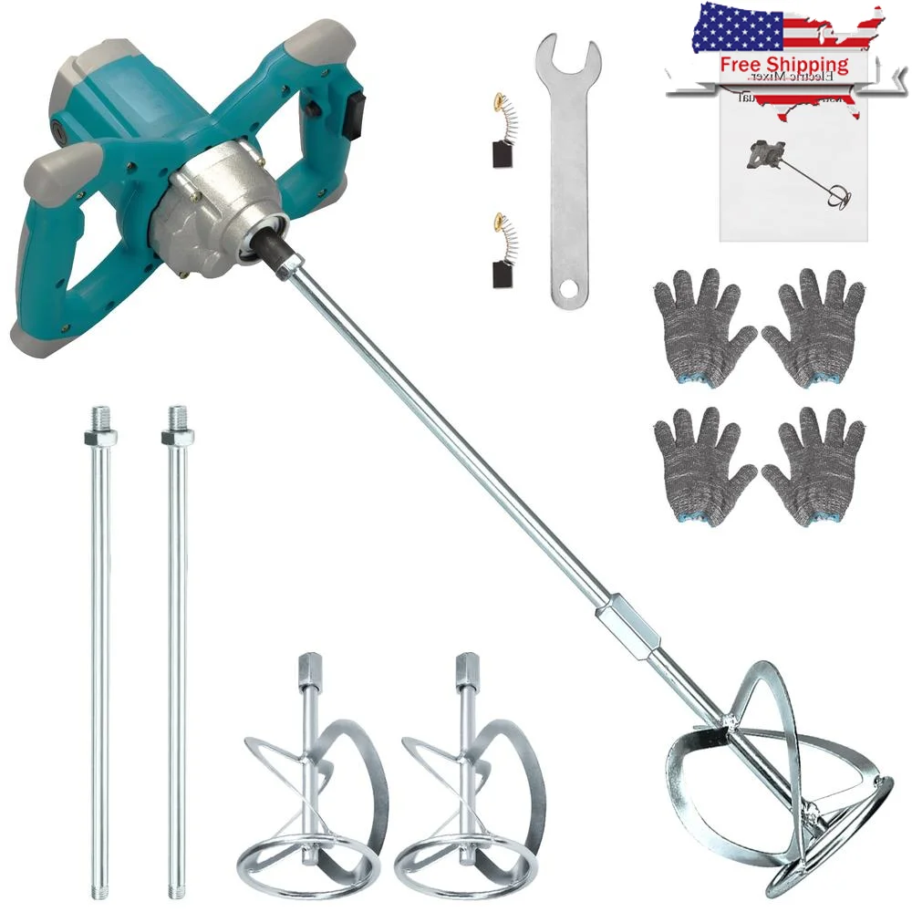 2600W Electric Handheld Cement Mixer 6 Speed 110V Motar Paint Grout Plaster Powerful Copper Motor Detachable Design 6-Speed