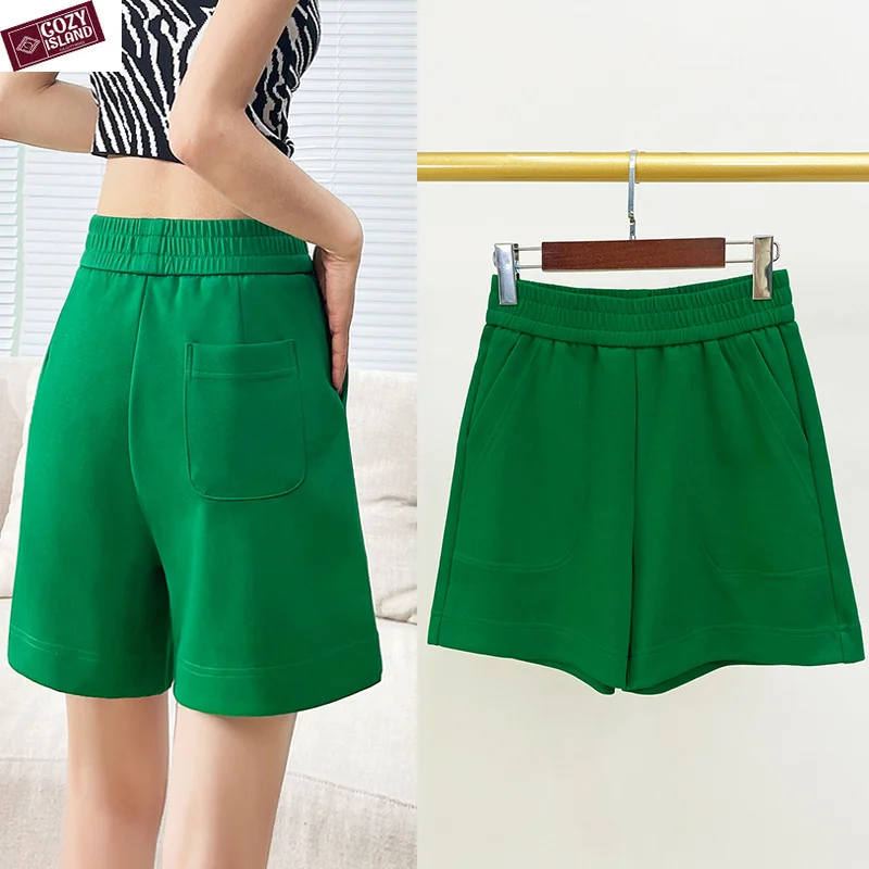 

Shorts for Women Elastic Waist Summer Viscose Casual Pink Wide-leg Thin Large Half Trousers Sports Straight Green Short Pants