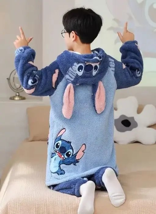 

Детские пижамы Disney Stitch, зимний комплект для девочек, одежда для дома, пижамные комплекты, детская одежда для сна, халат, одежда для мам и детей