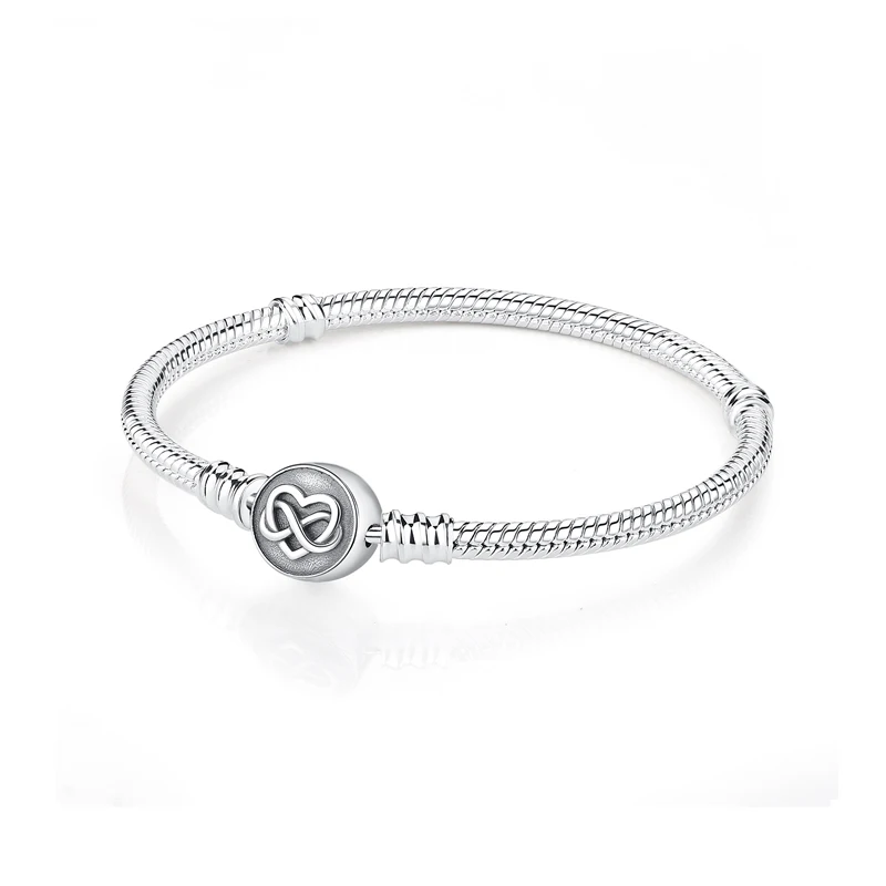 Original 925 Sterling Silber Armbänder Armreifen Liebesherz Clip Charms Perlen Schlangenketten für Frauen Roségold DIY Luxus Schmuck