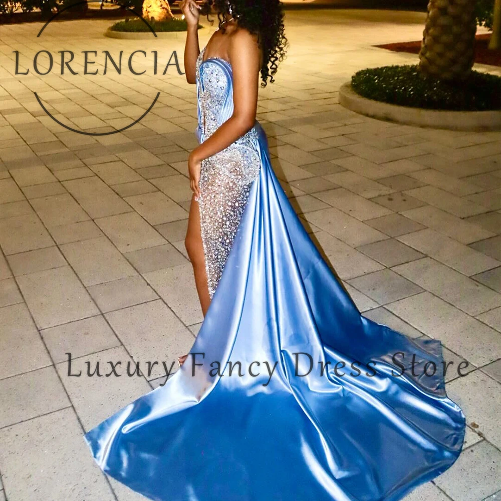 Luxury Sequin Prom Dresses 2025 Starpless Side Slit Mermaid Wedding Party Gowns Customized Detachable Train vestido madrinha