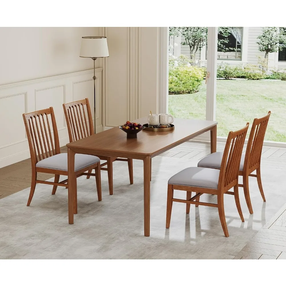 زوج من كراسي تناول الطعام المنجدة ذات الظهر الخشبي الطبيعي مع وسادة مزدوجة الطبقة لأسلوب المزرعة #3