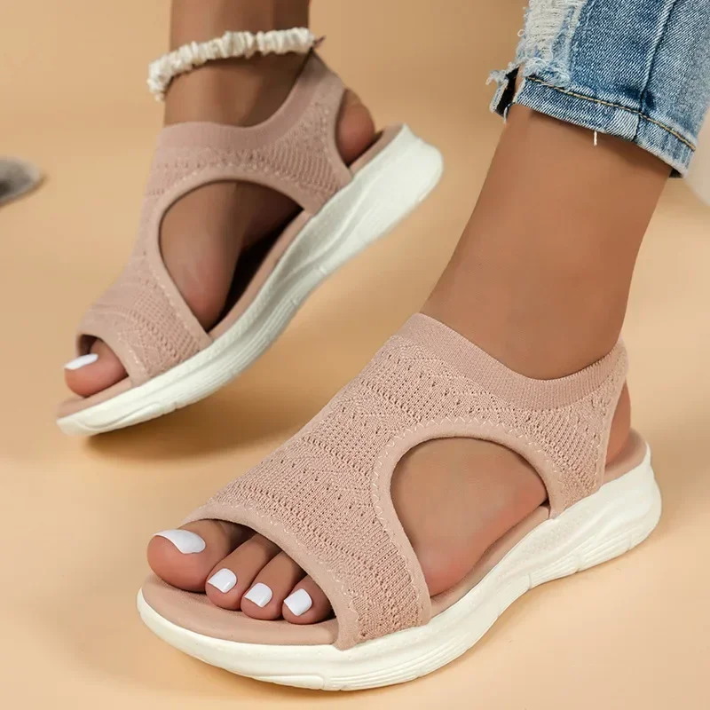 Women\'s Elastic Mesh Casual Sandals Summer Women\'s Wedge Platform Sandals Beach Sports Female Shoes Zapatos De Mujer