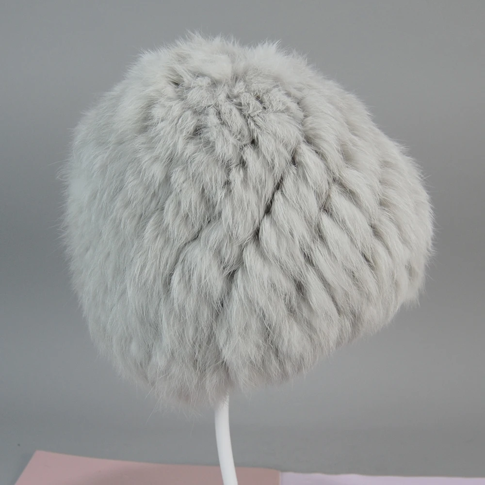 New Brand Knitted Girls Fashion Real Rabbit Fur Hat Lady Winter Warm Knit Genuine Rabbit Fur Beanies Cap Outdoor Fluffy Fur Caps